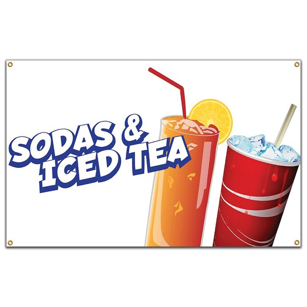 Signmission Sodas & Iced Tea Banner Concession Stand Food Truck Single Sided B-Sodas & Iced Tea19 - main